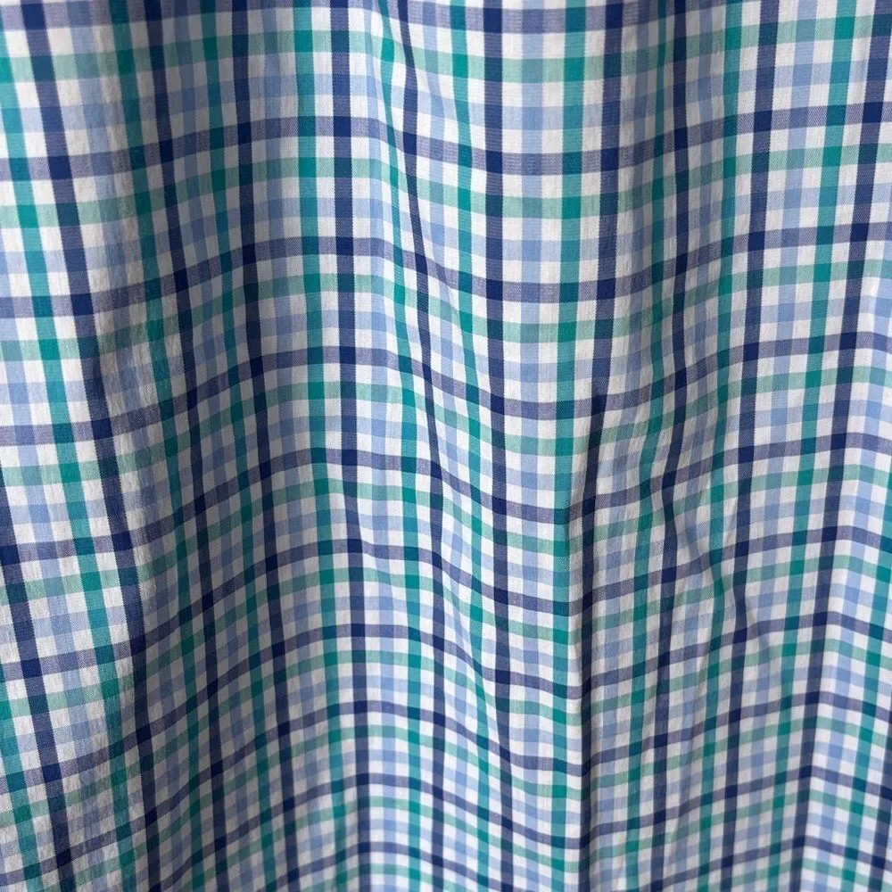 J. Crew Men’s the offshore performance Blue Green Plaid button down Shirt medium